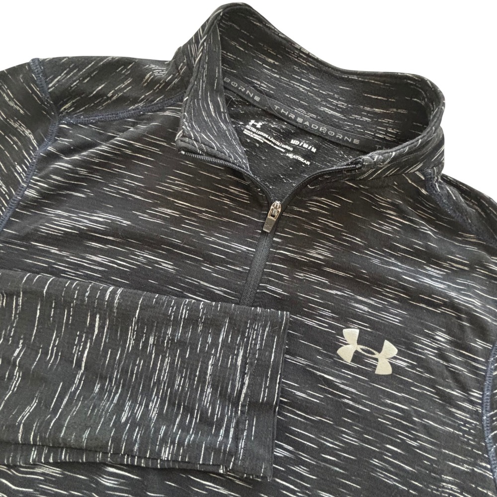 Under Armour Quarter Zip Pullover Mens Medium Black Threadborne Space Dye